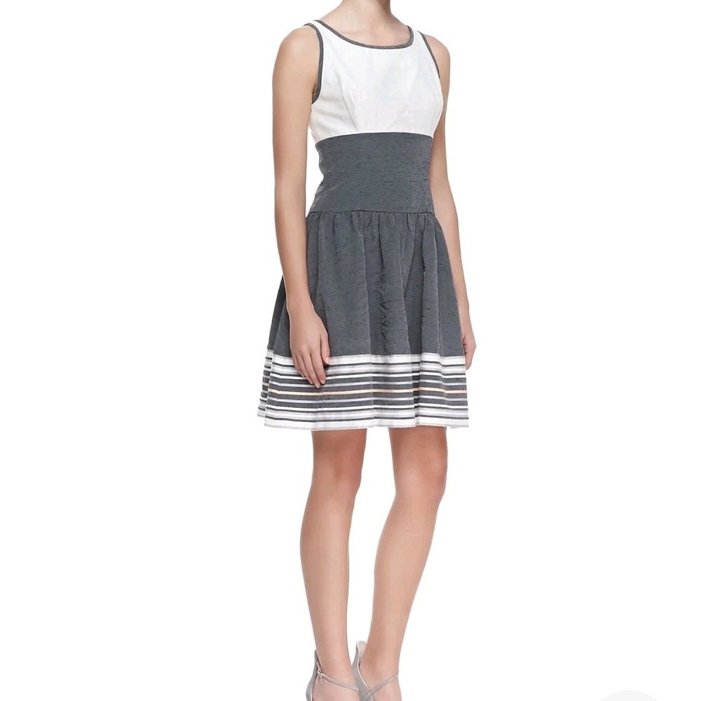 Jonathan Simkhai Fit and‎ Flare Dress Womens 6 Grey White Colorblock Striped Hem